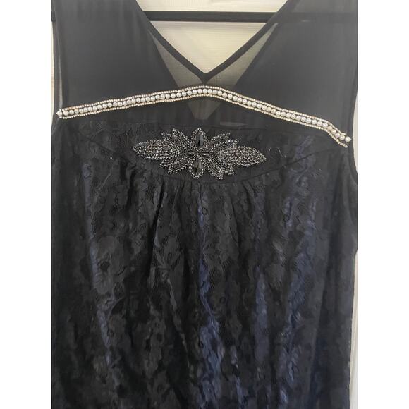 Unique Vintage Black Lace & Red Flowers Ruffle Flapper Dress 1920S Sz1X # 30 - Picture 9 of 10